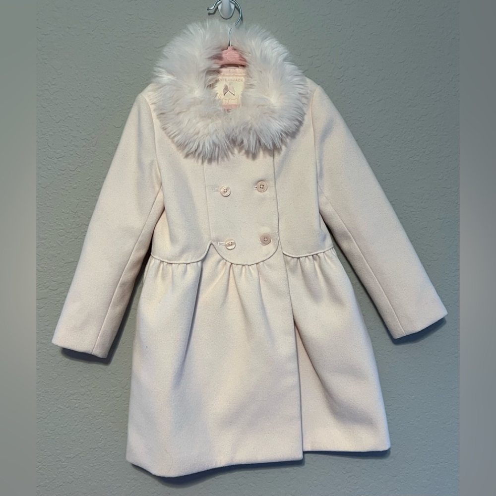 Elegant Janie & Jack Pink Faux Fur Collar Kids Coat
